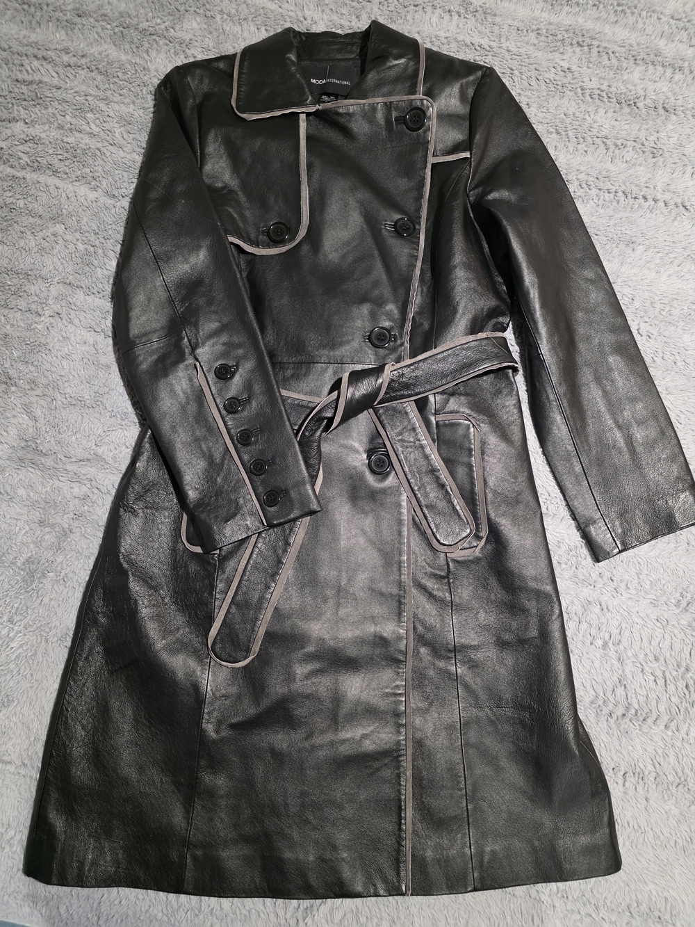 Vintage Moda International By Victoria Secret Leather Trench With Contrast Trim
